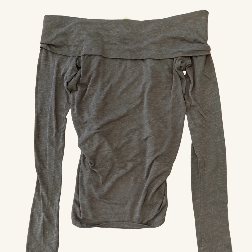 NWT FREE PEOPLE Rib Off-The-Shoulder Top - Heather Grey L